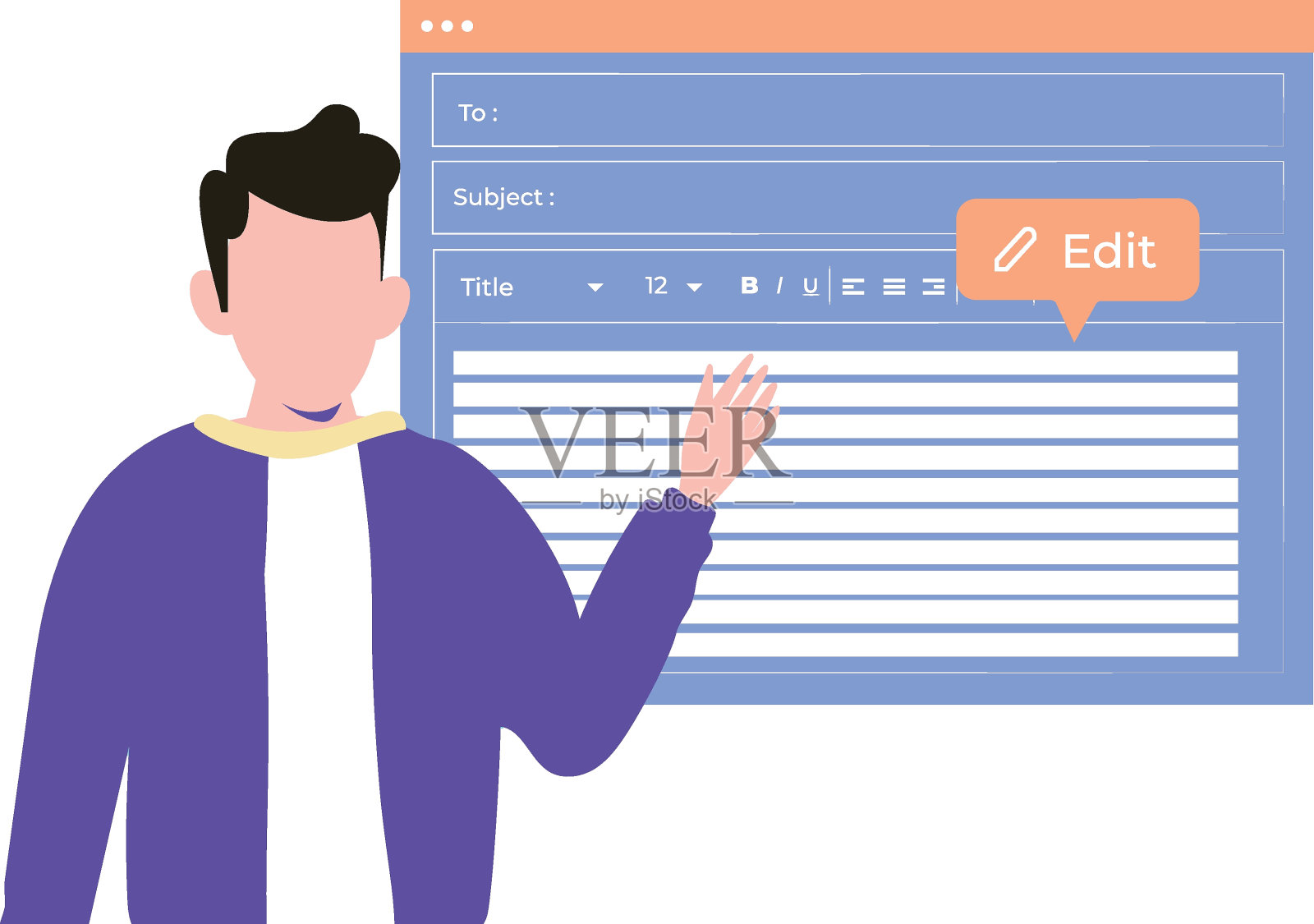 这个男孩编辑了他的内容。插画图片素材