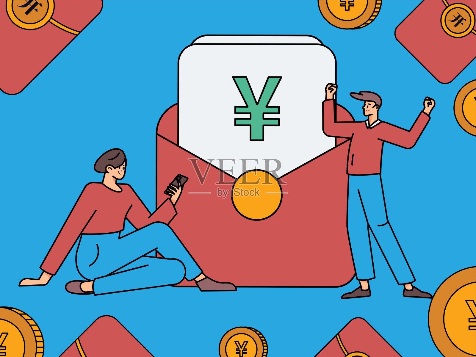 新年红包推广平面矢量人物概念插画插画图片素材