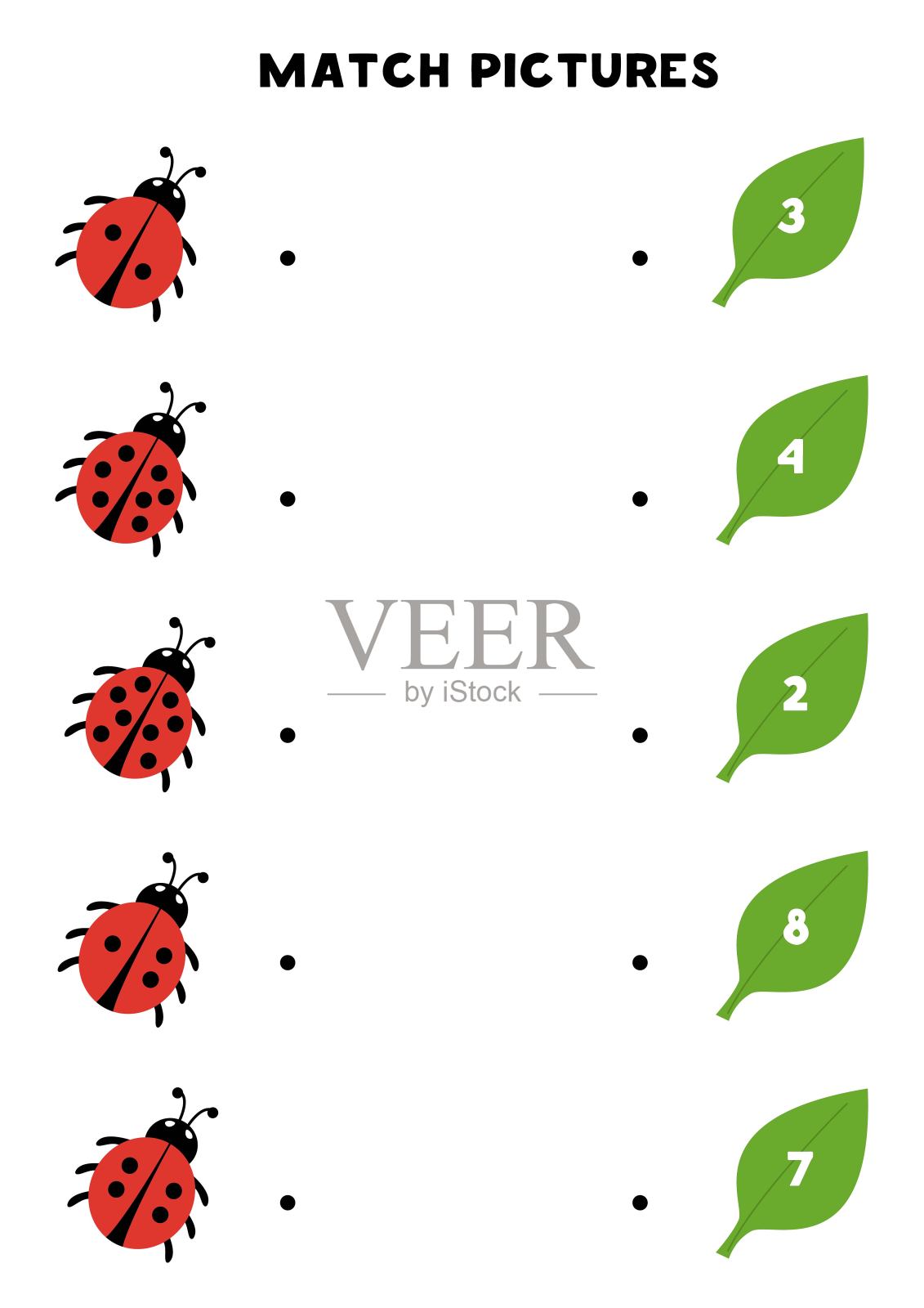 搭配瓢虫和树叶。孩子们的逻辑和数学难题。插画图片素材