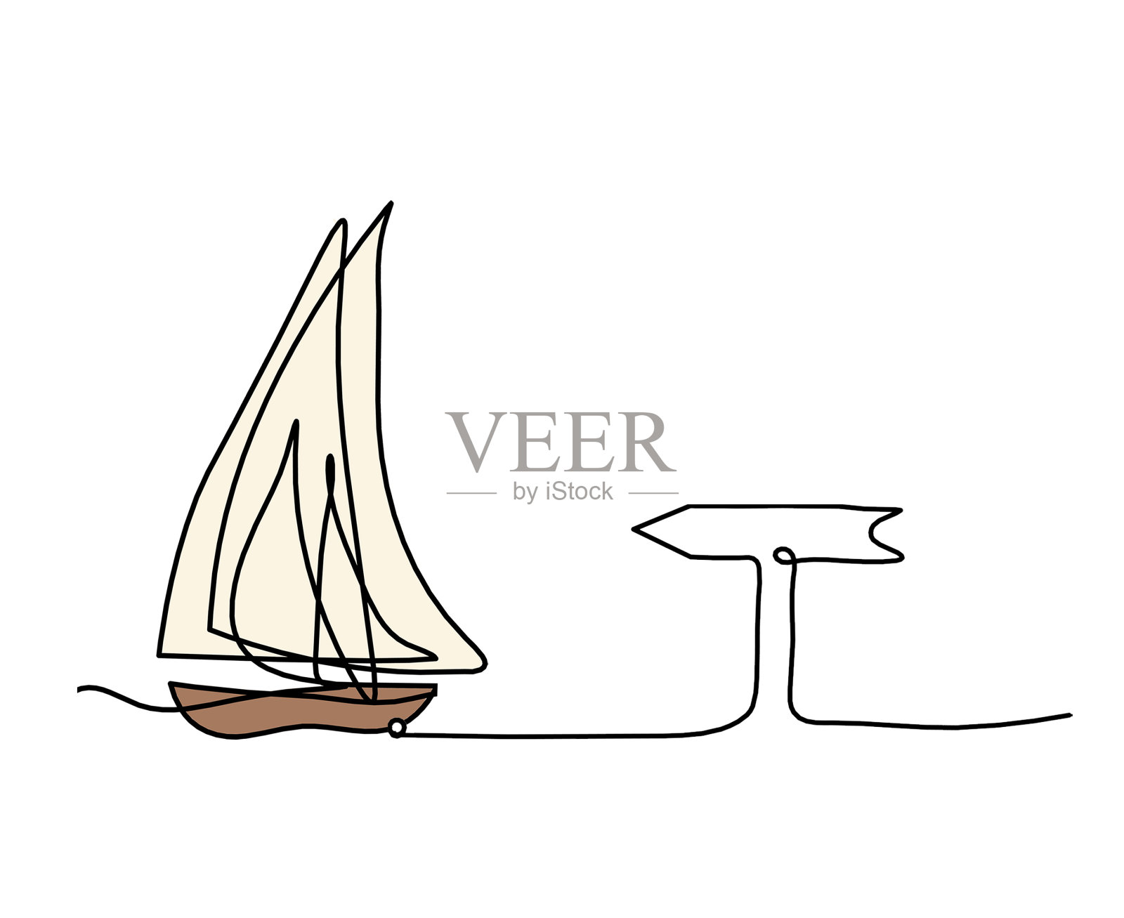 抽象的颜色船与方向作为线条画在白色插画图片素材