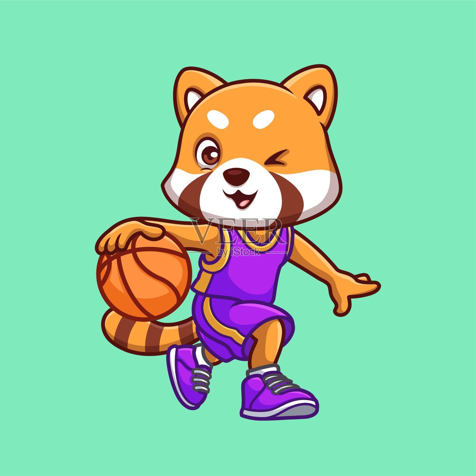 篮球小熊猫可爱卡通人物插画插画图片素材