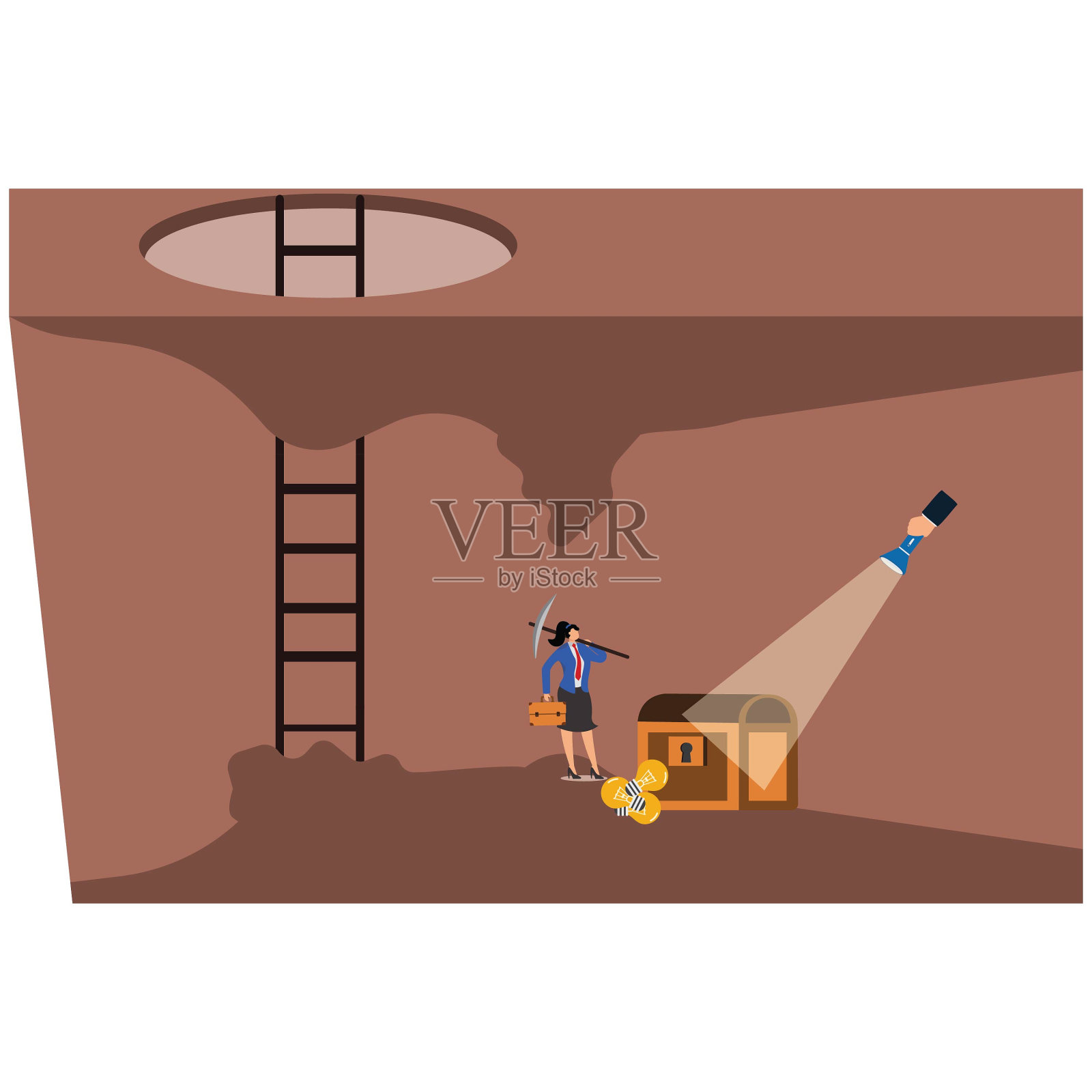 找到宝藏，女商人，插画图片素材