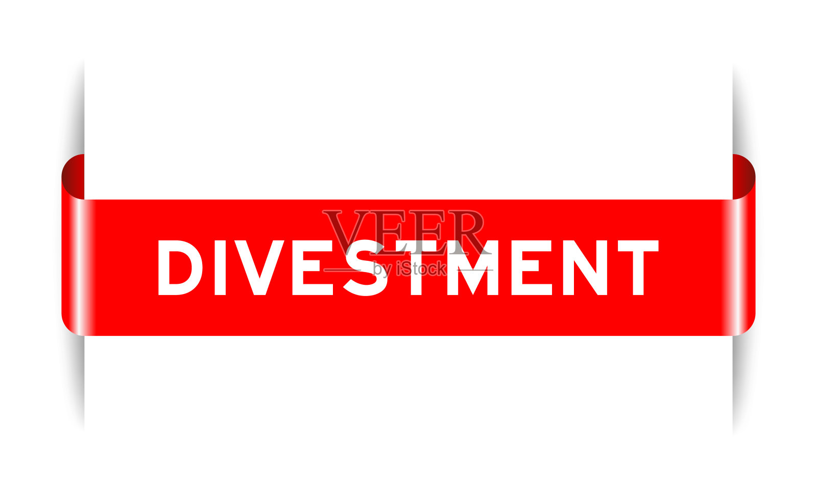 红色插入标签横幅，白色背景上有撤资字样插画图片素材