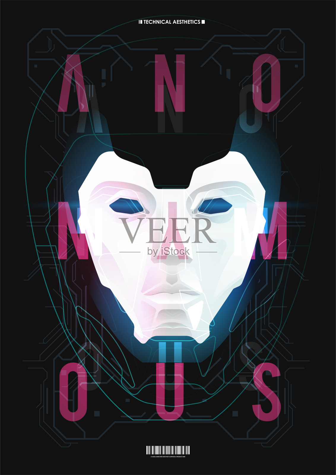 网络思维的面孔。技术背景概念。人工智能与大数据、物联网概念。人工智能。插画图片素材