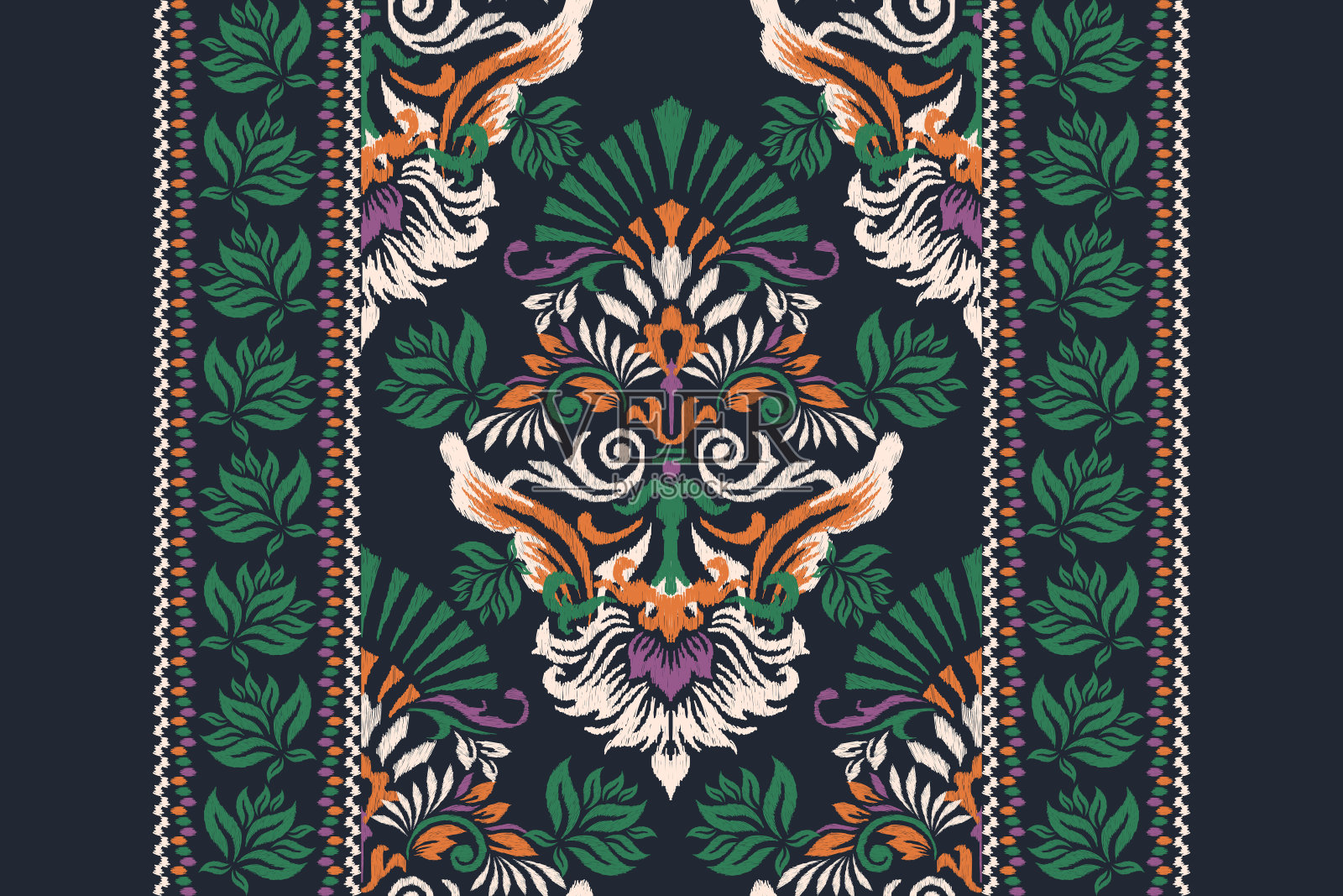 大马士革伊卡特花卉图案矢量插画图片素材