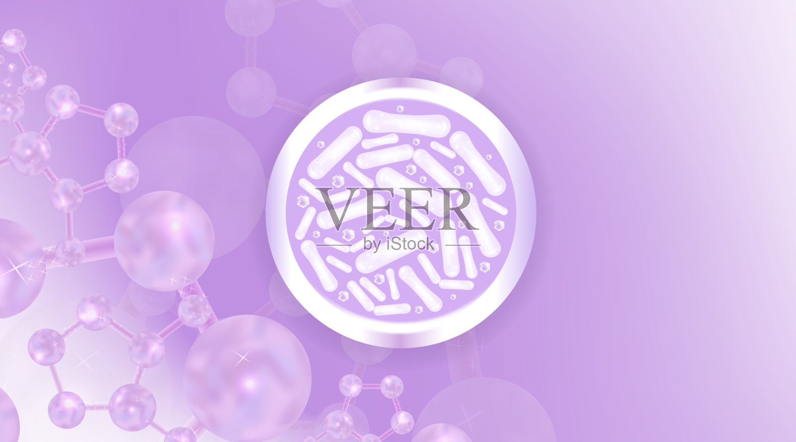 益生菌和透明质酸溶液广告，紫色胶原蛋白血清滴与化妆品广告背景准备使用，插图矢量。插画图片素材