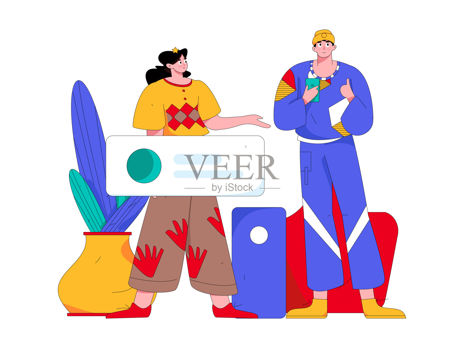 虚拟人物社会交往概念商业平面矢量手绘插画插画图片素材