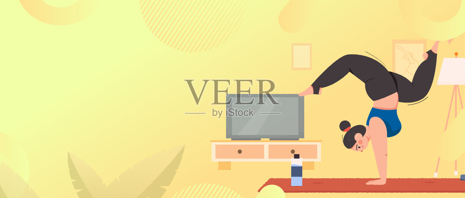 练习瑜伽，身心健康，平面矢量人物概念，操作手绘插图插画图片素材