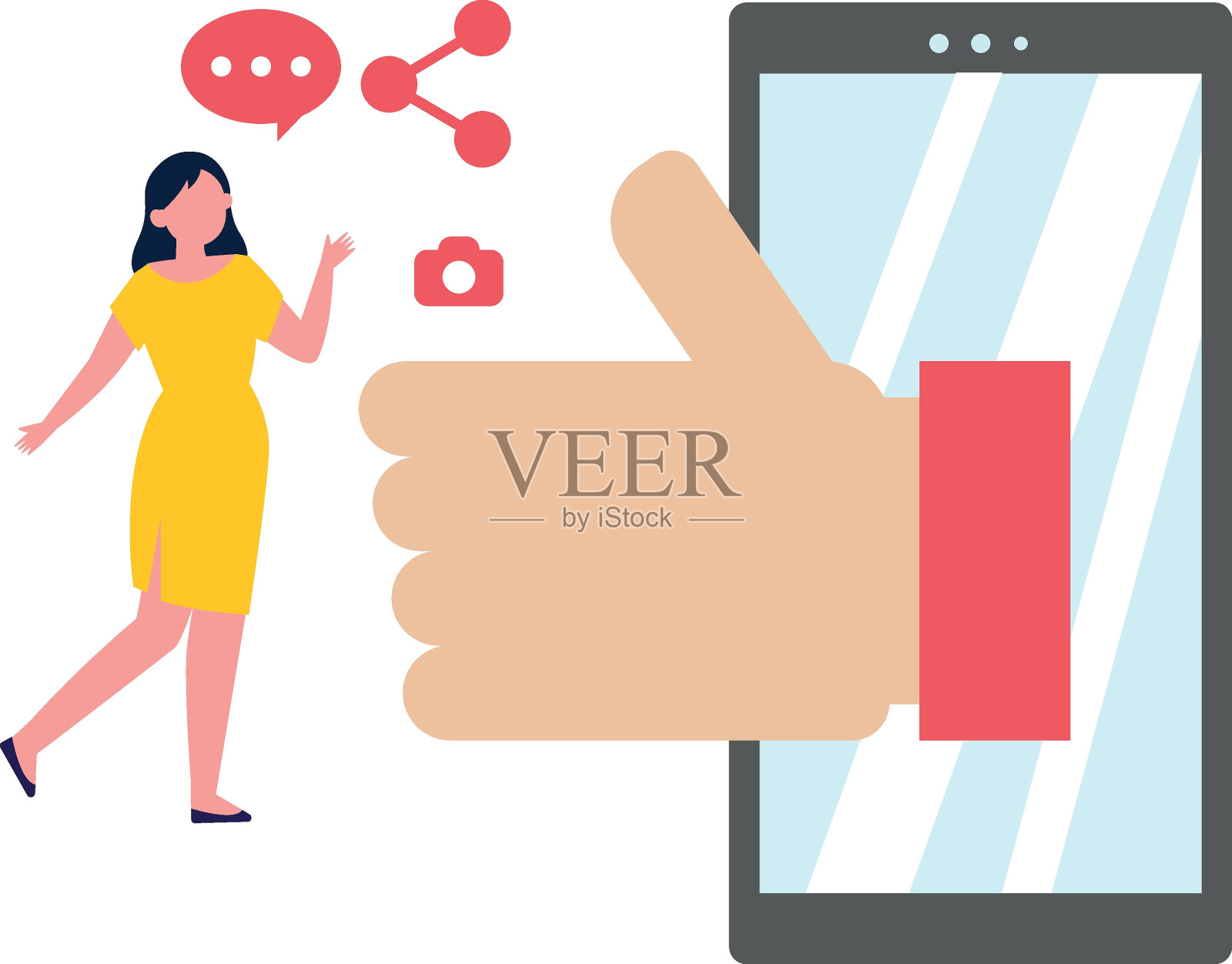 女孩喜欢用手机聊天。插画图片素材