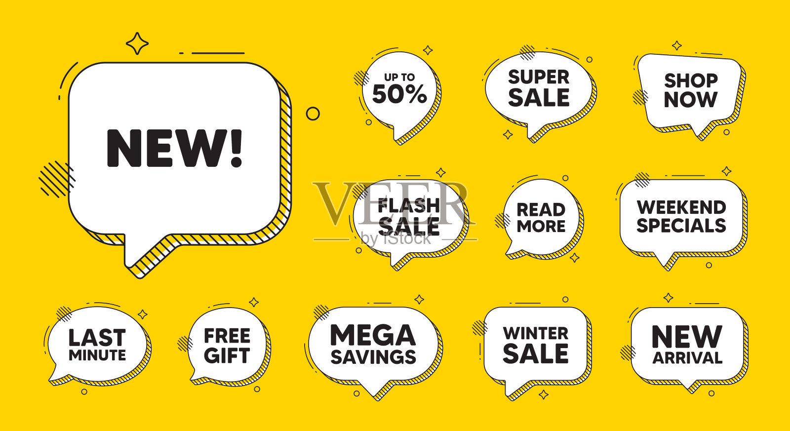 新的象征。特价标志。提供语音气泡图标。向量插画图片素材