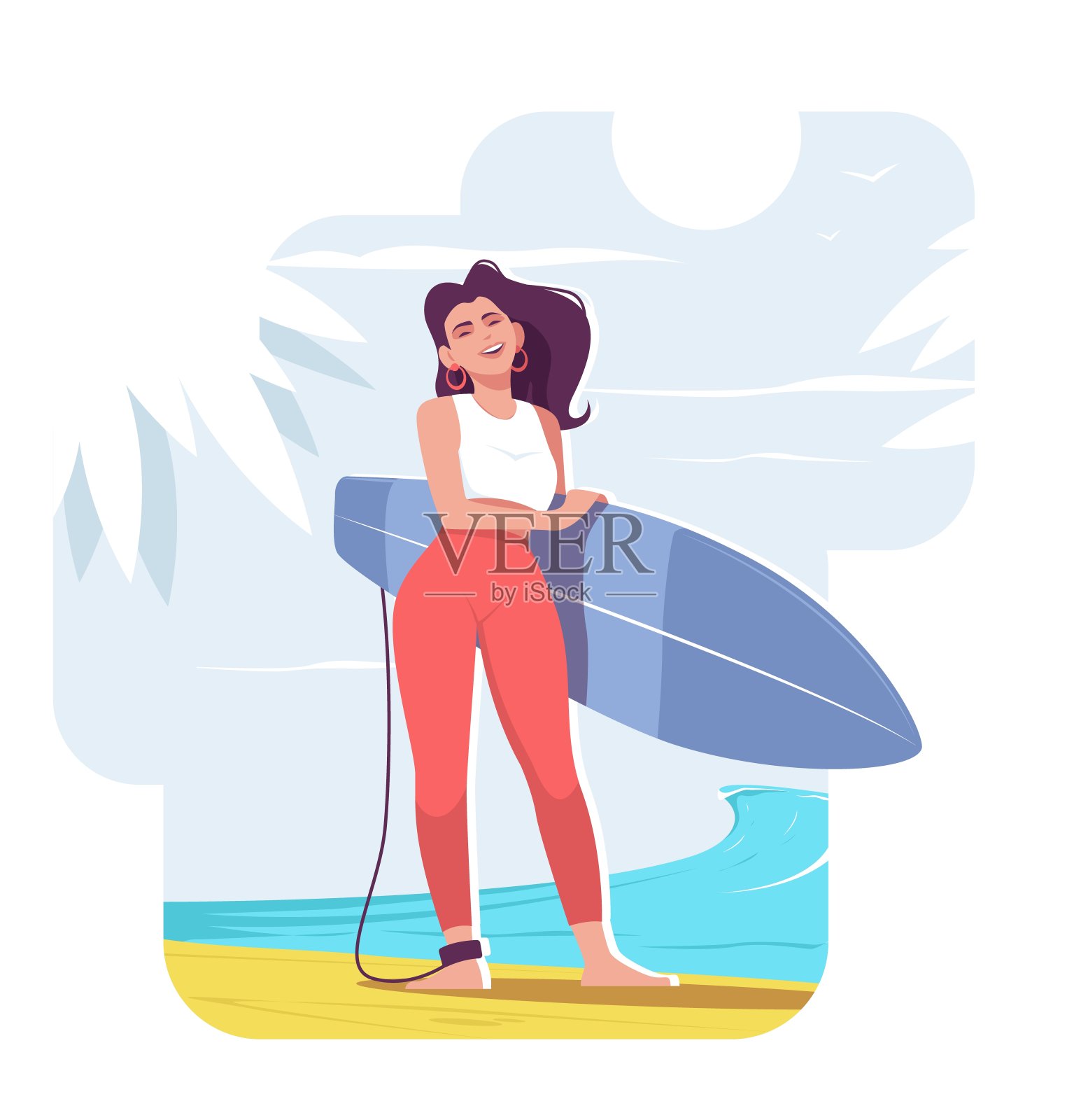 冲浪的女孩插画图片素材