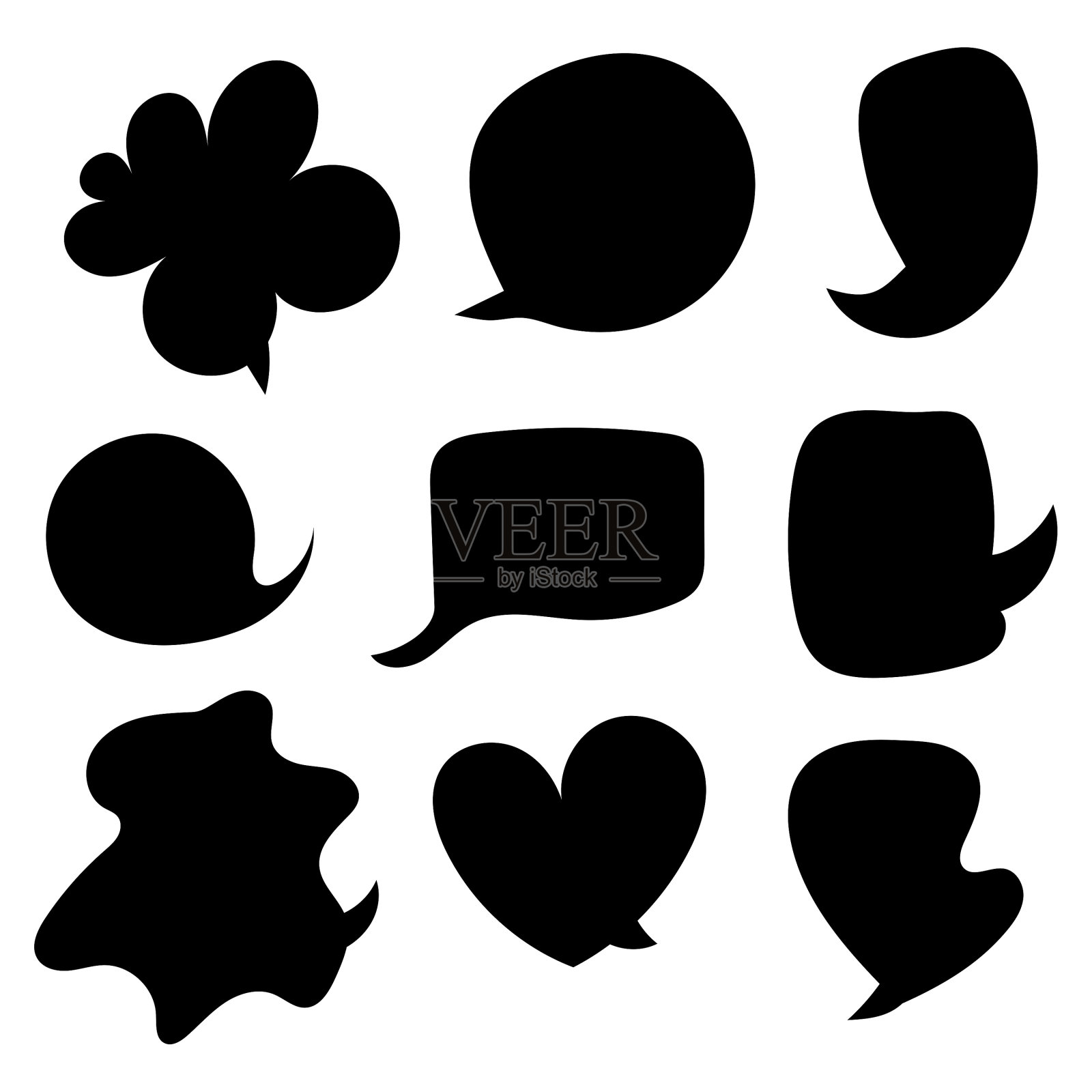 语音气泡集。信息图矢量。黑白相间，简单简约插画图片素材