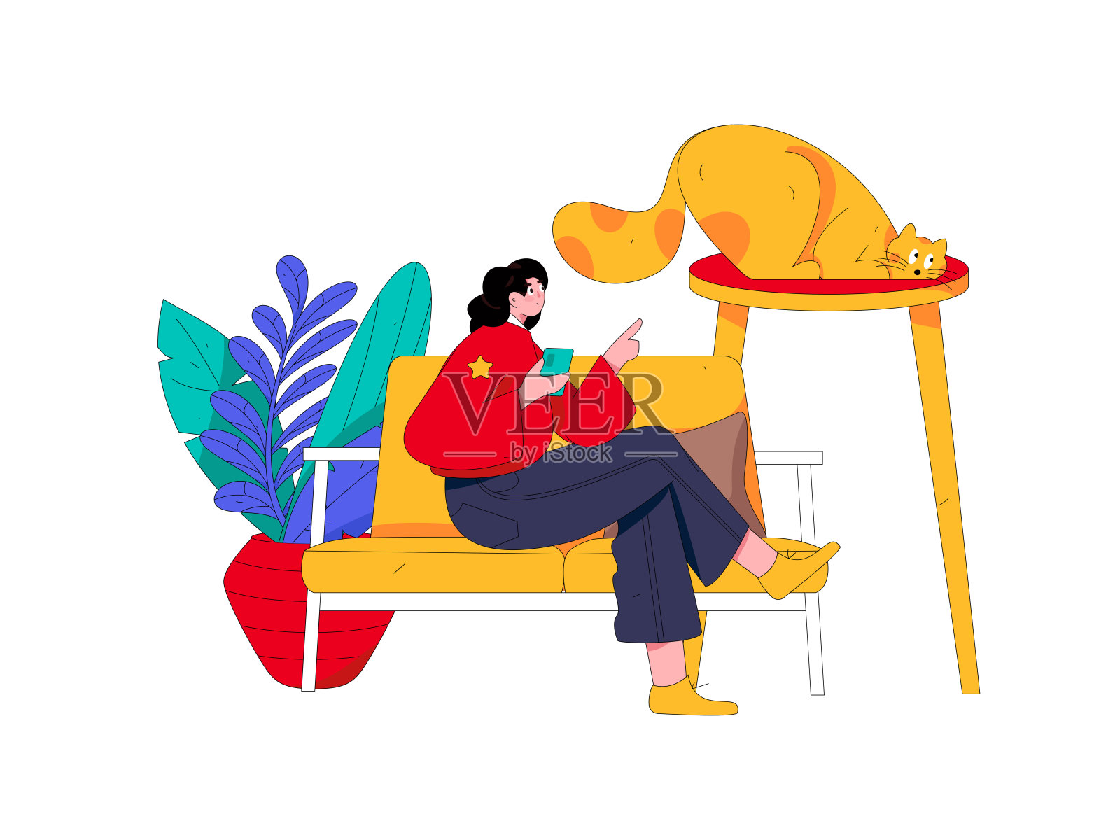 家庭室内人物场景平面矢量概念操作手绘插画插画图片素材
