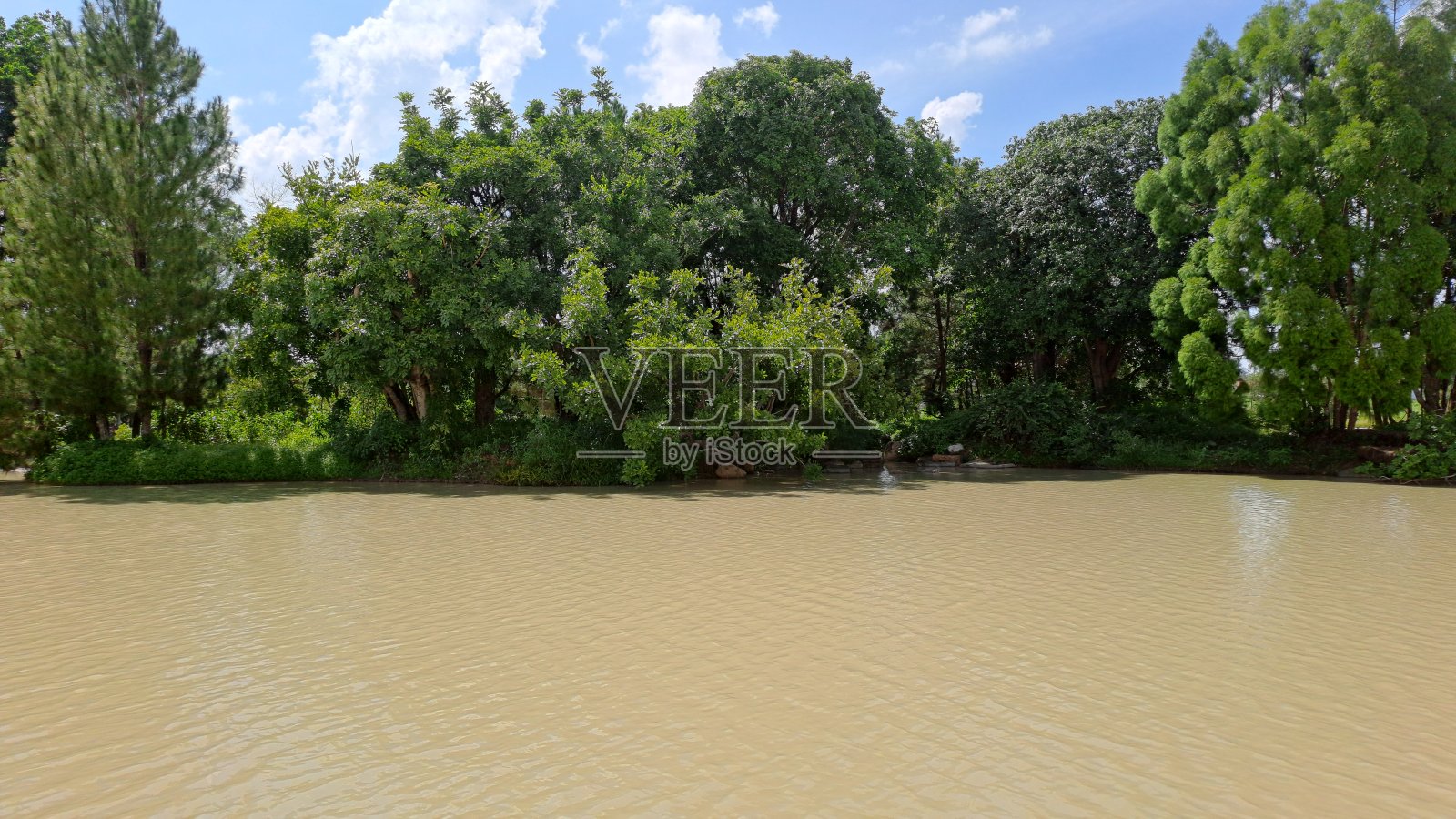 河流之间植被繁茂，景色优美照片摄影图片