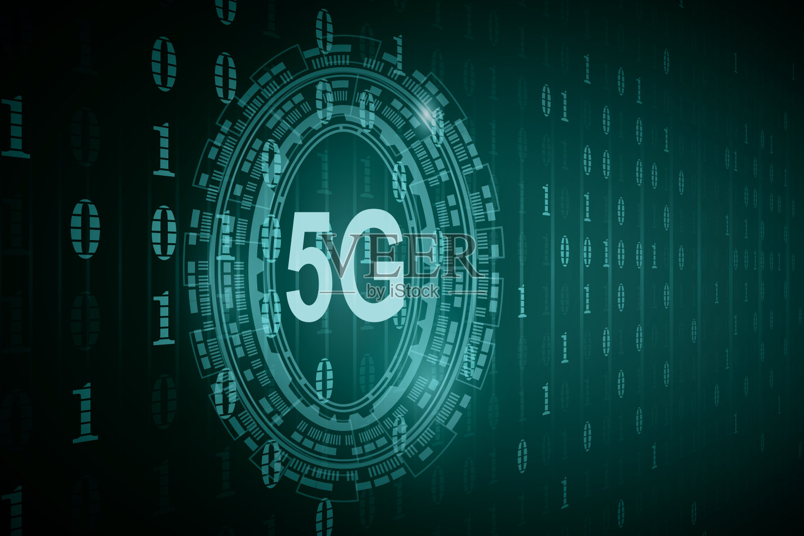 5G新型无线互联网Wi-Fi连接。大数据二进制码流数。全球网络高速创新连接数据速率技术插画图片素材