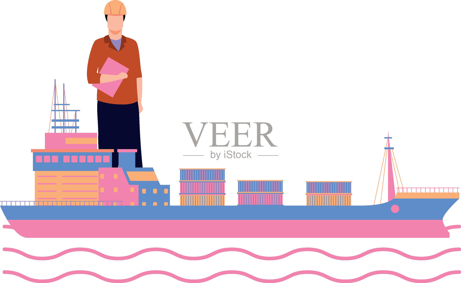 男孩站在游船里。插画图片素材