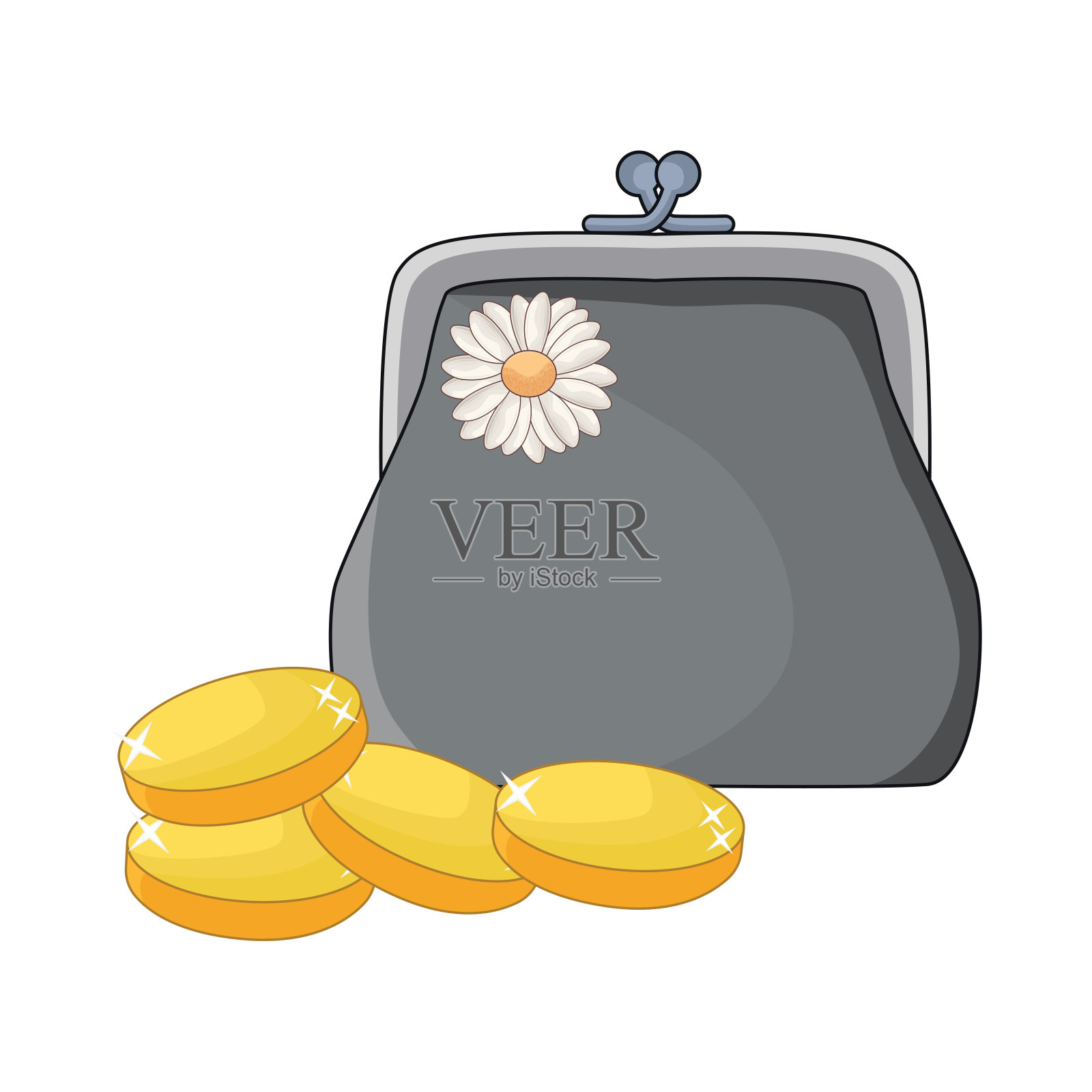 女钱包装硬币插画图片素材