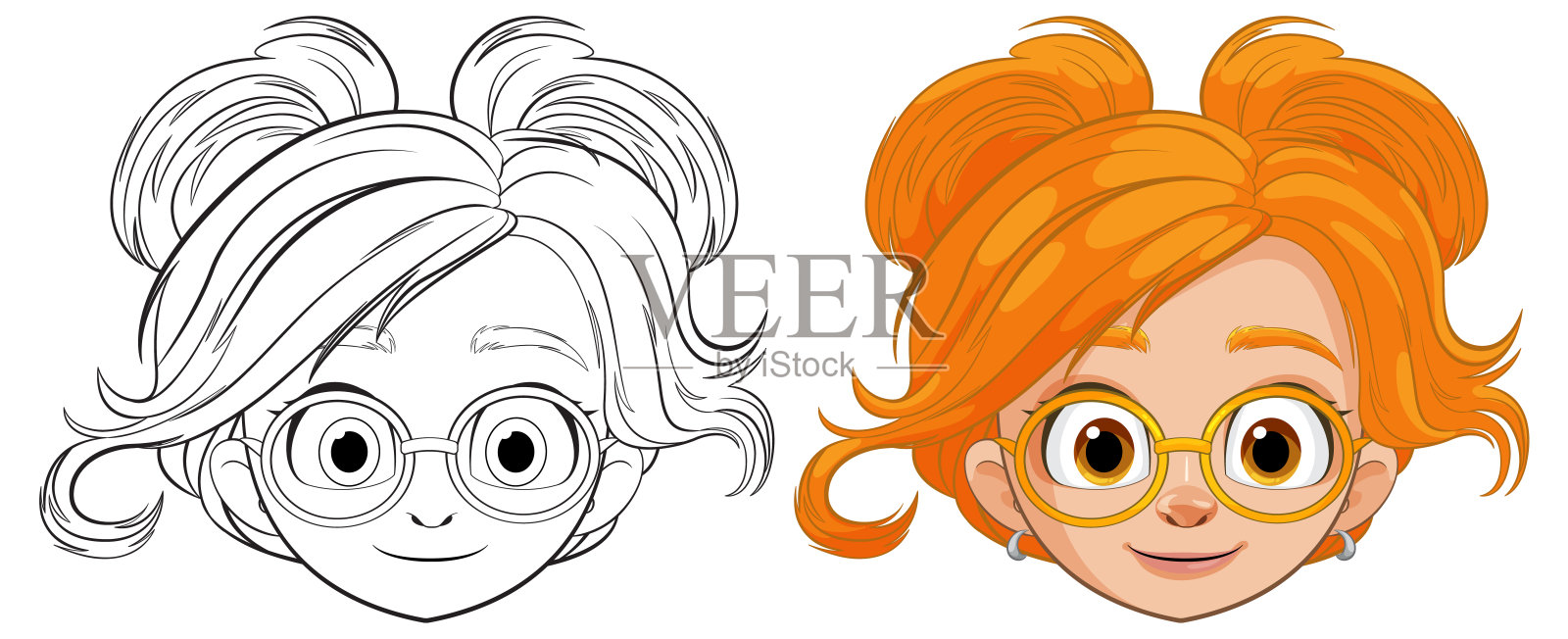 彩色和线条艺术插图一个快乐的女孩插画图片素材