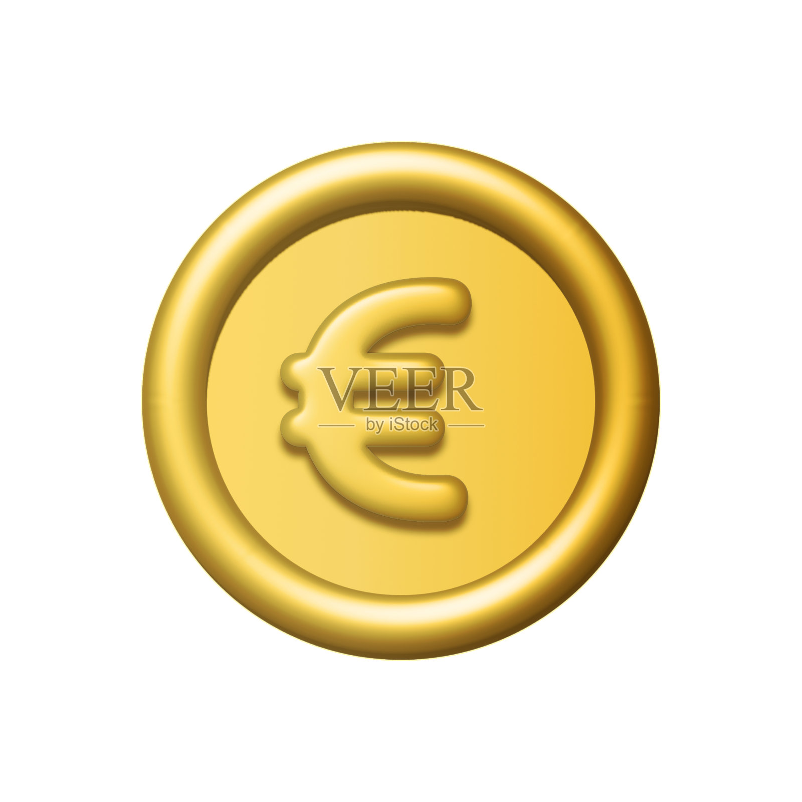 3d黄金欧元硬币图标隔离在白色背景。插画图片素材