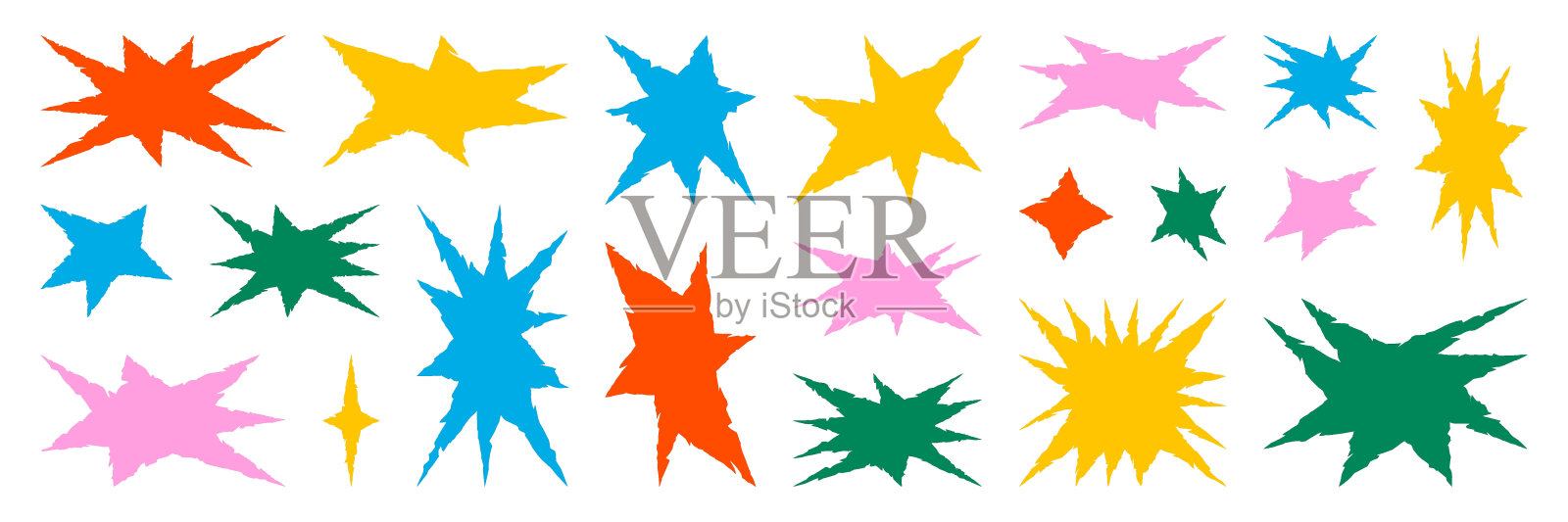 星形参差不齐，形状不规则。用剪纸做拼贴画。grunge元素的设计。矢量隔离插图。插画图片素材