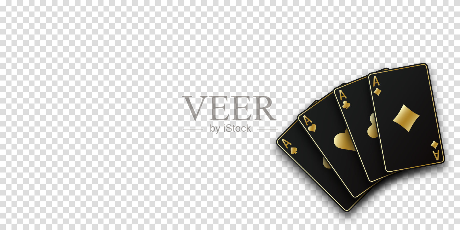 打扑克牌的手黑桃a，方块，梅花，红心。矢量插图赌场或扑克的所有王牌。透明背景。插画图片素材