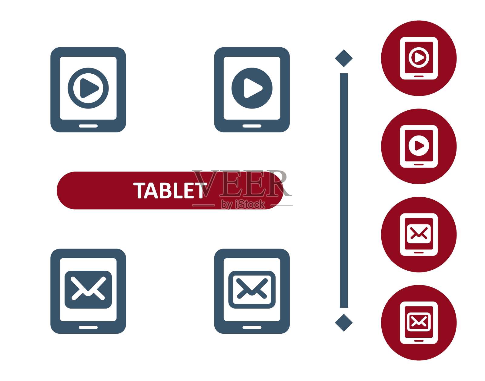 平板电脑图标。视频，电影，信封，电子邮件，电子邮件，消息图标插画图片素材