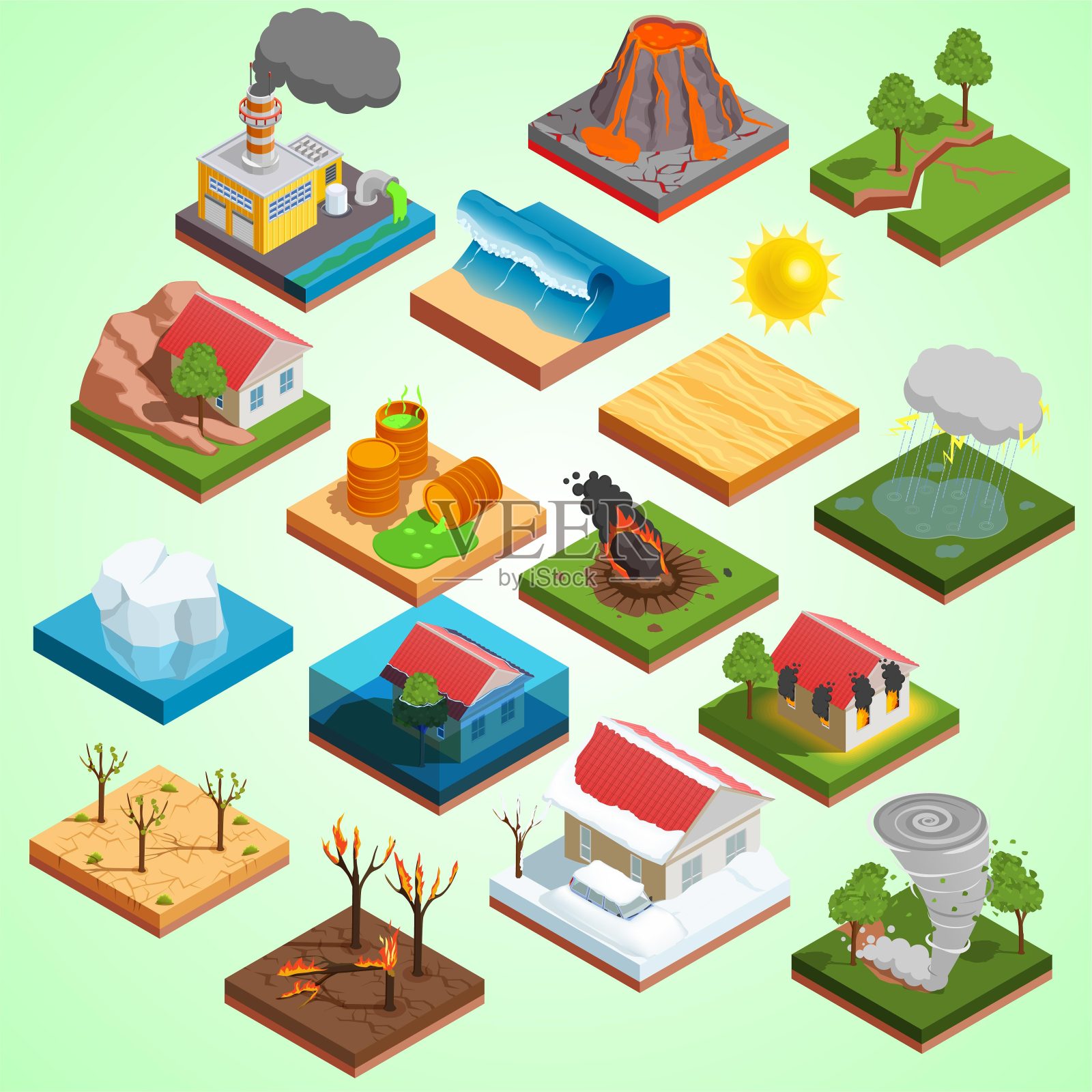 自然灾害图标集砖卵石复合插画图片素材