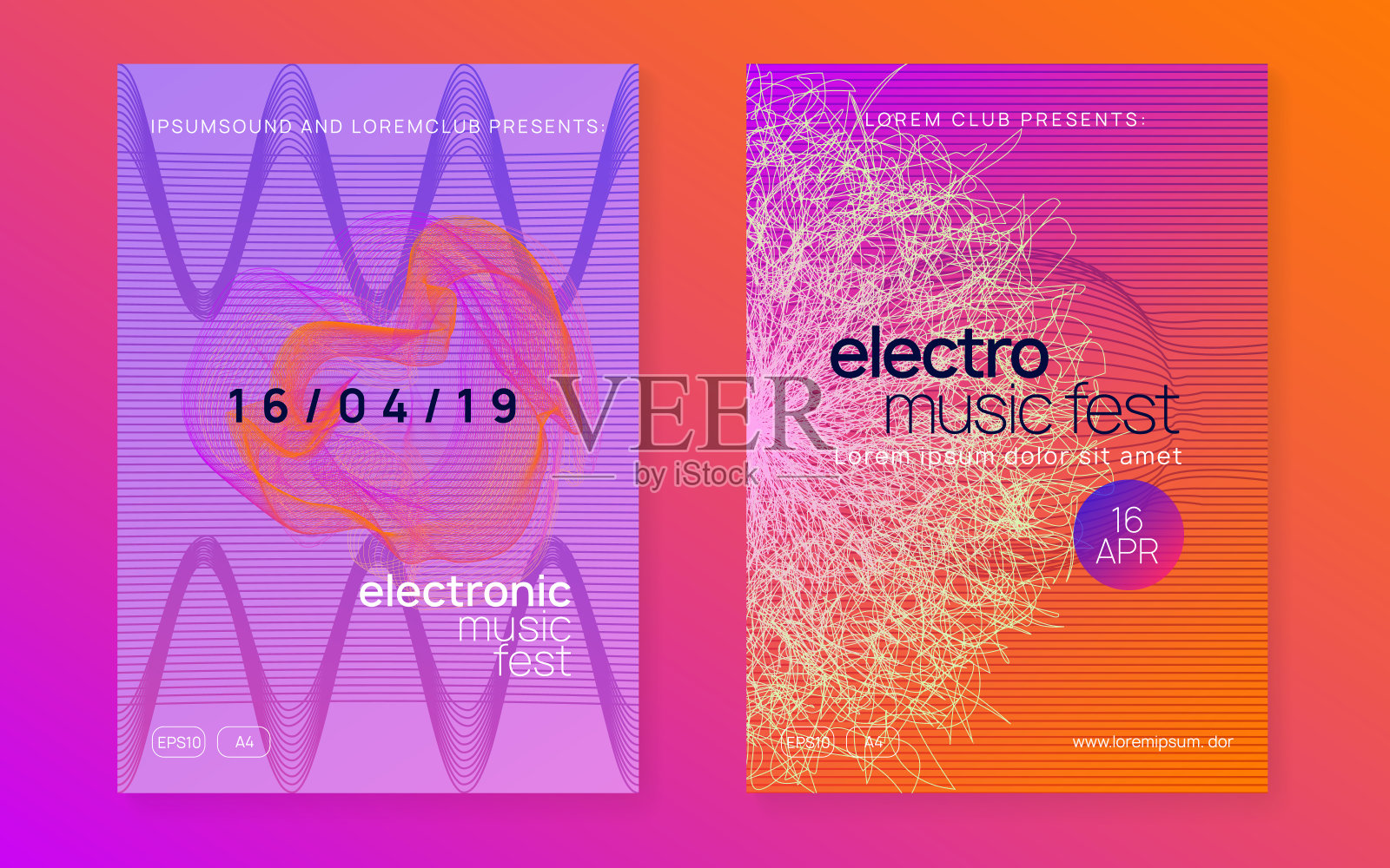 音乐节霓虹灯传单。电跳舞。电子恍惚声。电子dj派对。俱乐部活动海报。插画图片素材