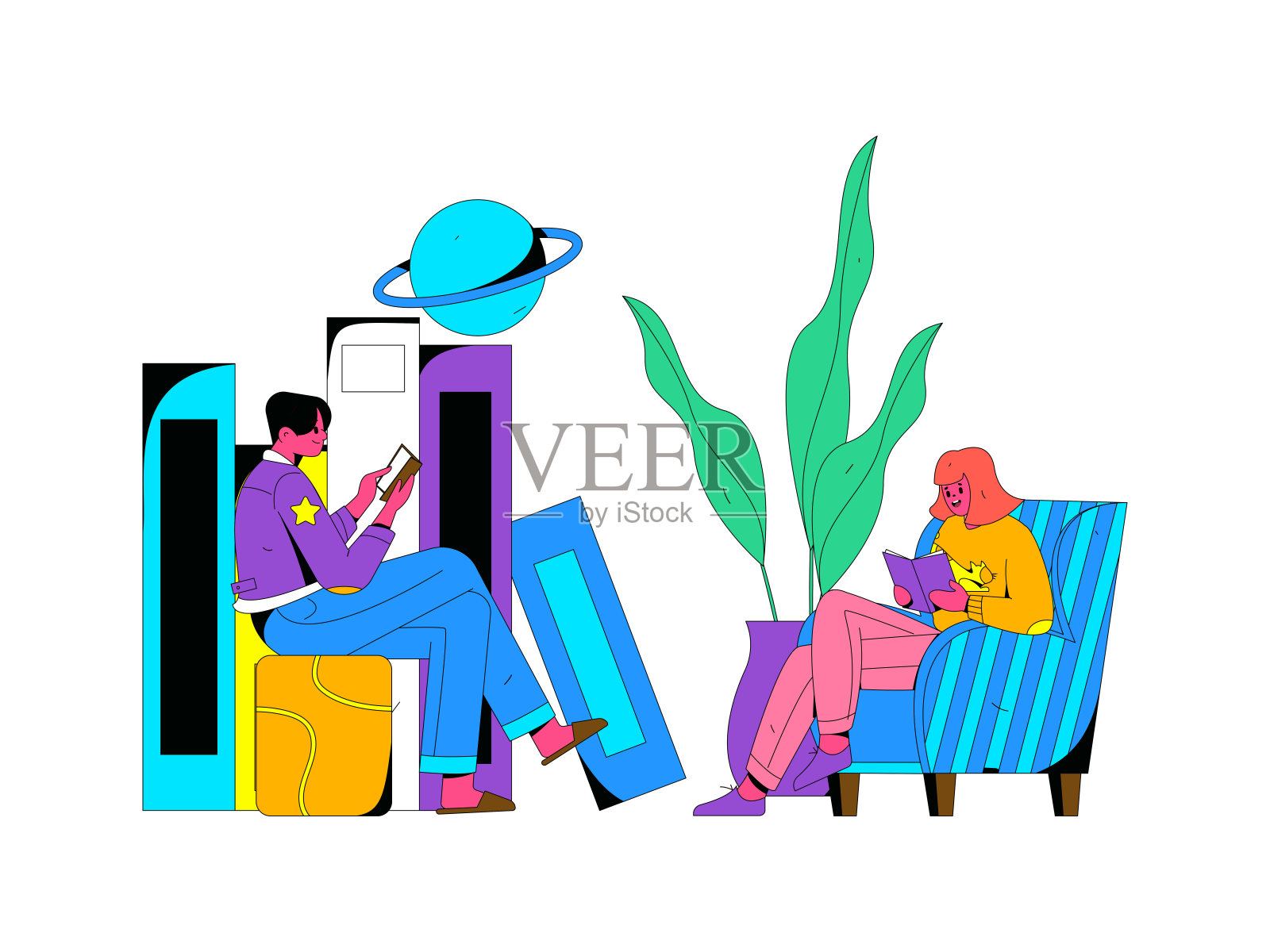 文字阅读静静地矢量概念操作手绘插图插画图片素材