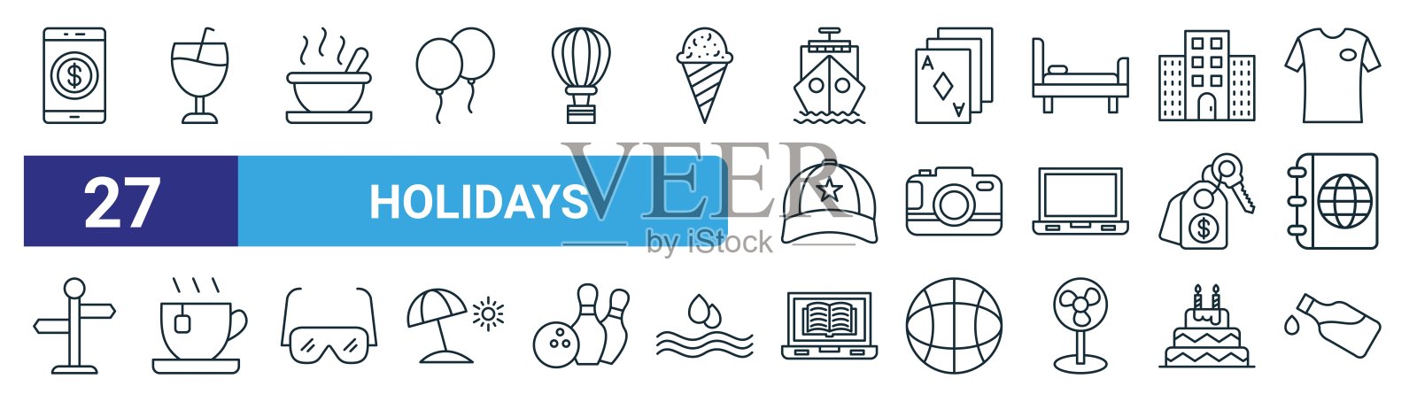 网页假日主题线框图标插画图片素材