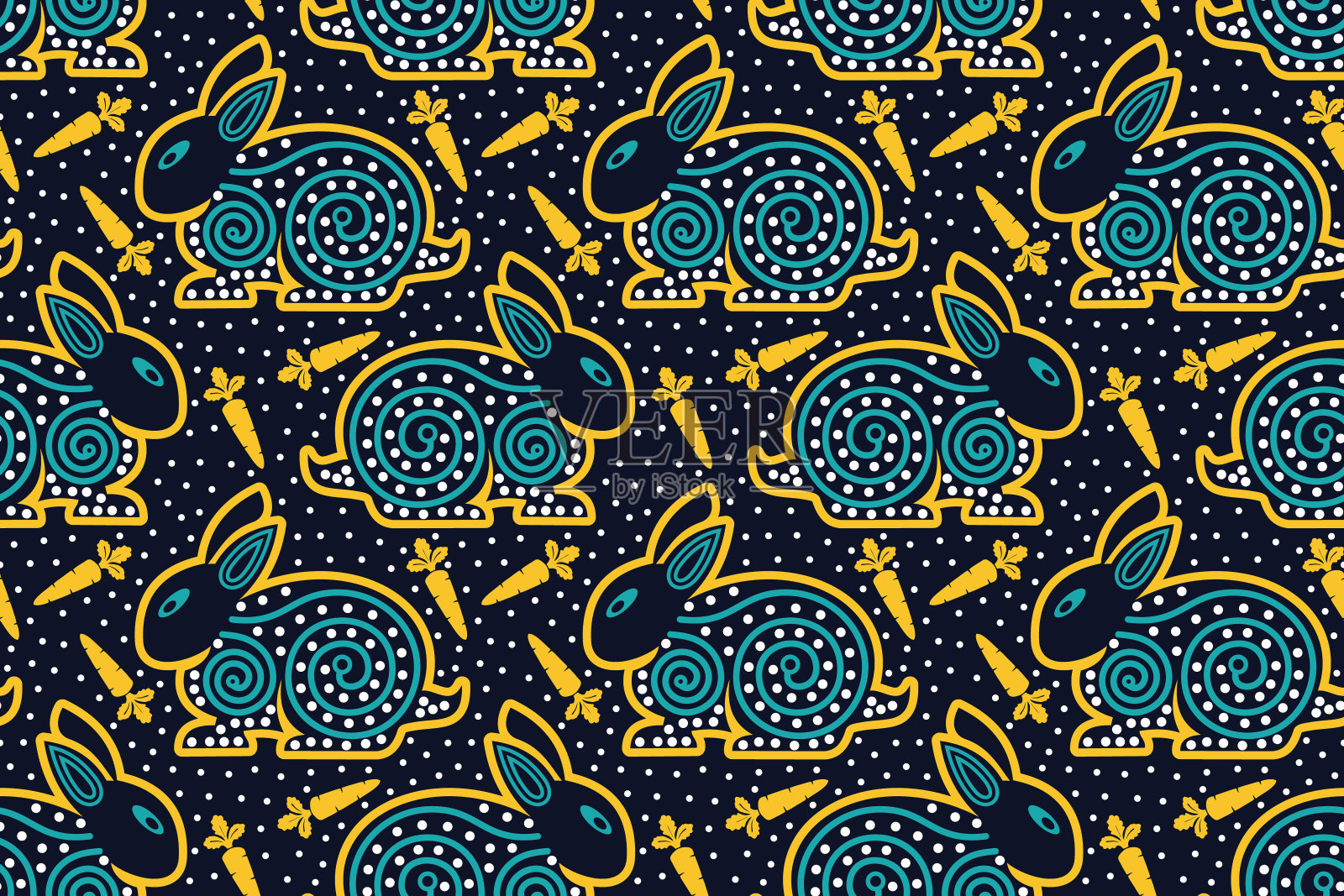 兔子无缝图案与抽象几何矢量插画图片素材