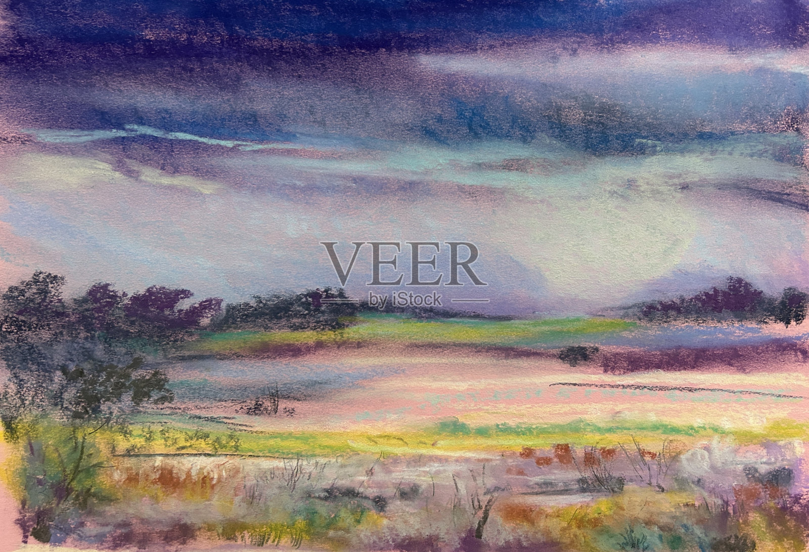 紫色和粉红色的风景插画图片素材