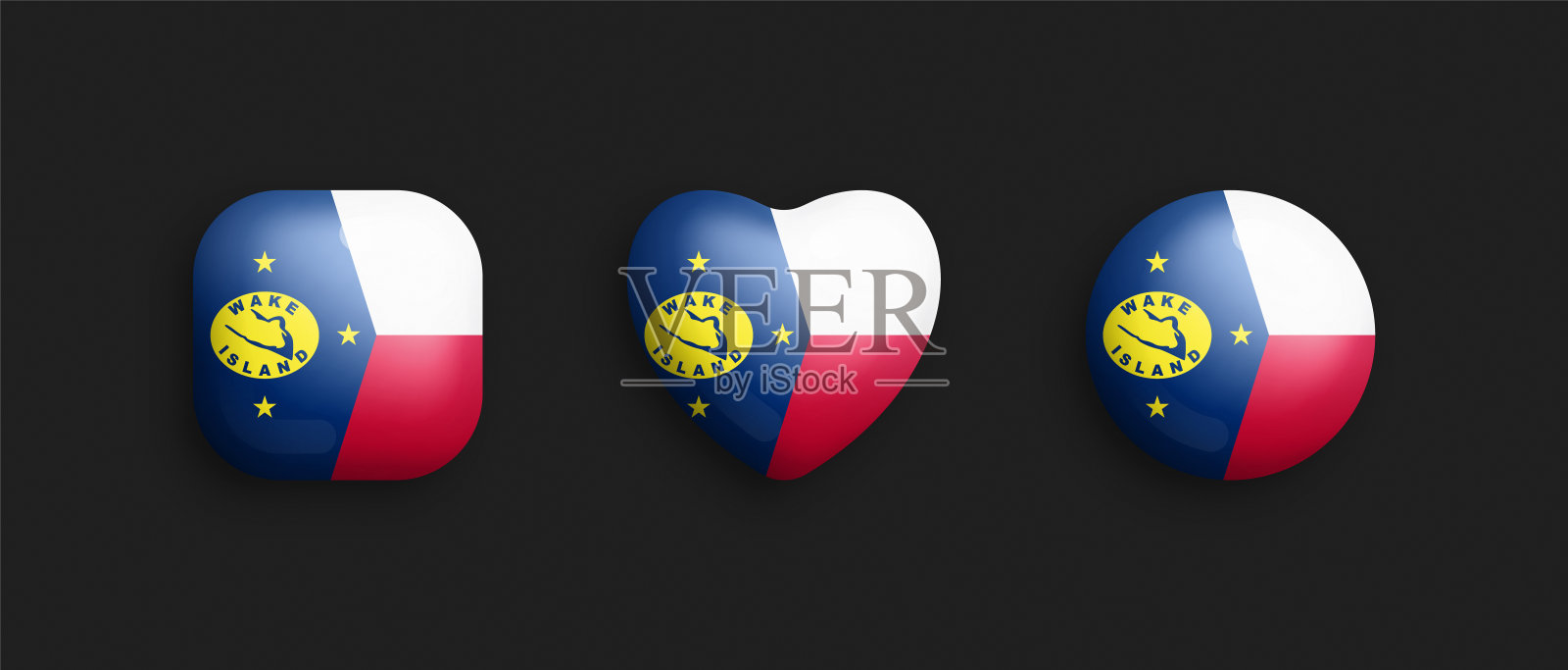 威克岛官方国旗三维矢量光滑图标隔离在黑色插画图片素材