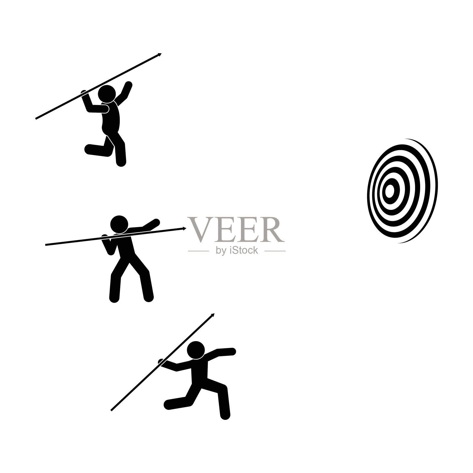 人们瞄准目标，标枪投掷者的图标，实现目标的插图插画图片素材