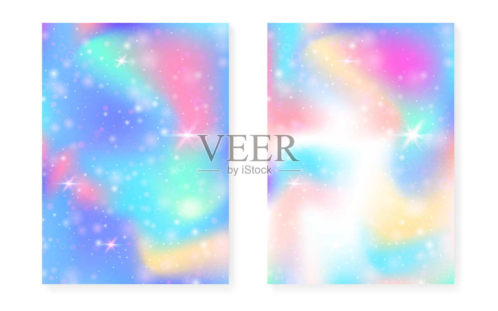 独角兽背景与卡哇伊魔法梯度。彩虹公主全息图。插画图片素材