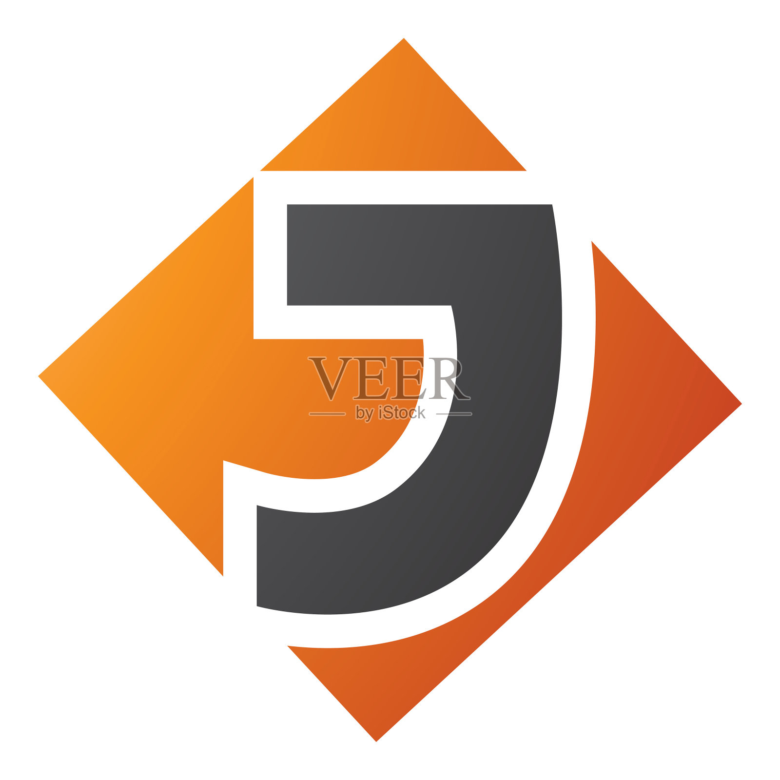 橙色和黑色方块菱形字母J图标插画图片素材