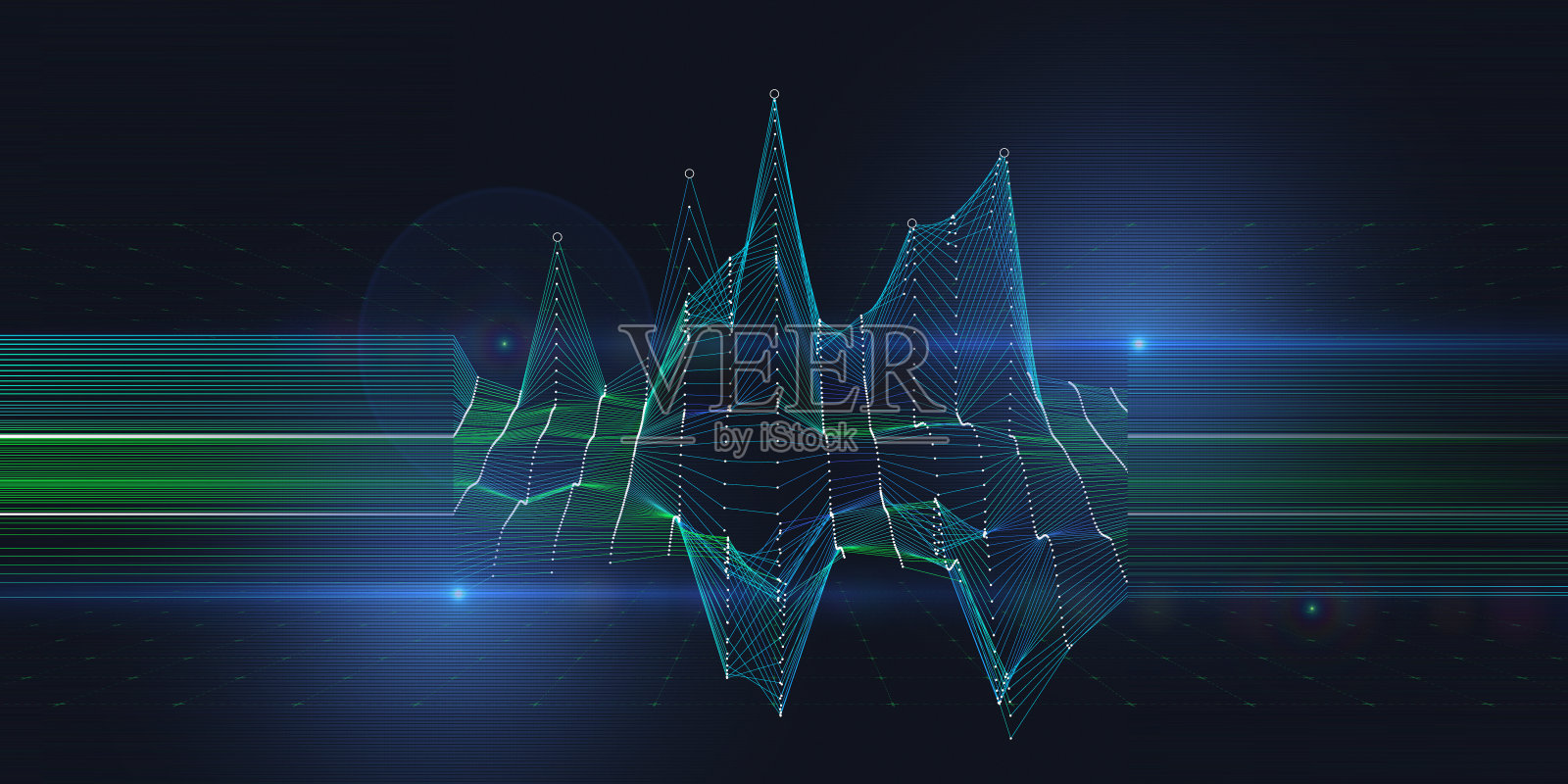 用圆和带光的色线抽象出网中背景波浪形色图。虚拟空间中的技术线框图概念数据丛。商业、科学和技术数据分析的旗帜。大数据。照片摄影图片