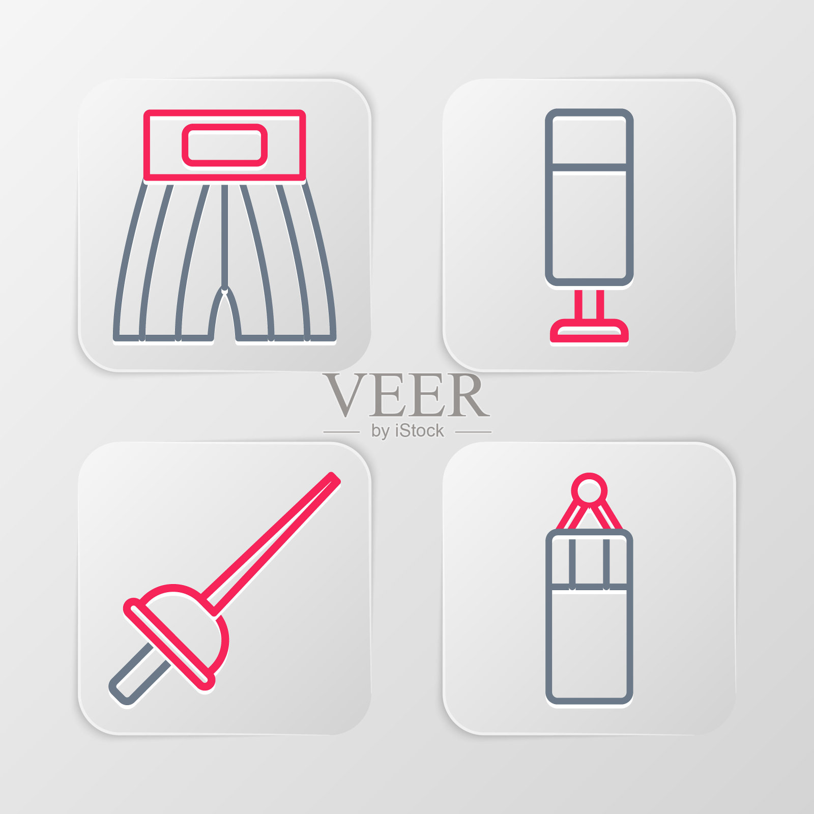 设置线沙袋，击剑和拳击短图标。向量插画图片素材