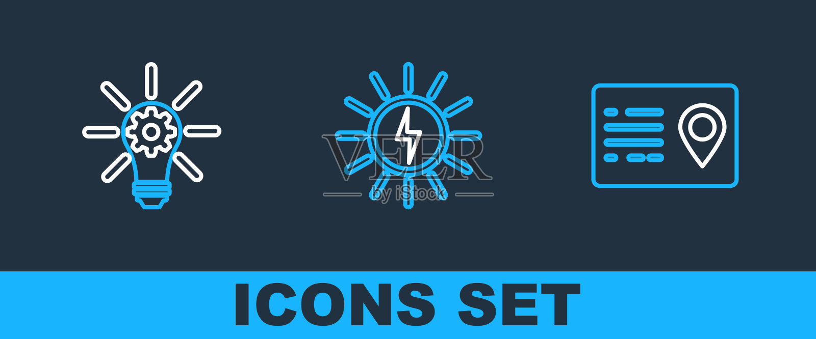 设置线路地址簿，灯泡齿轮和太阳能面板图标。向量插画图片素材