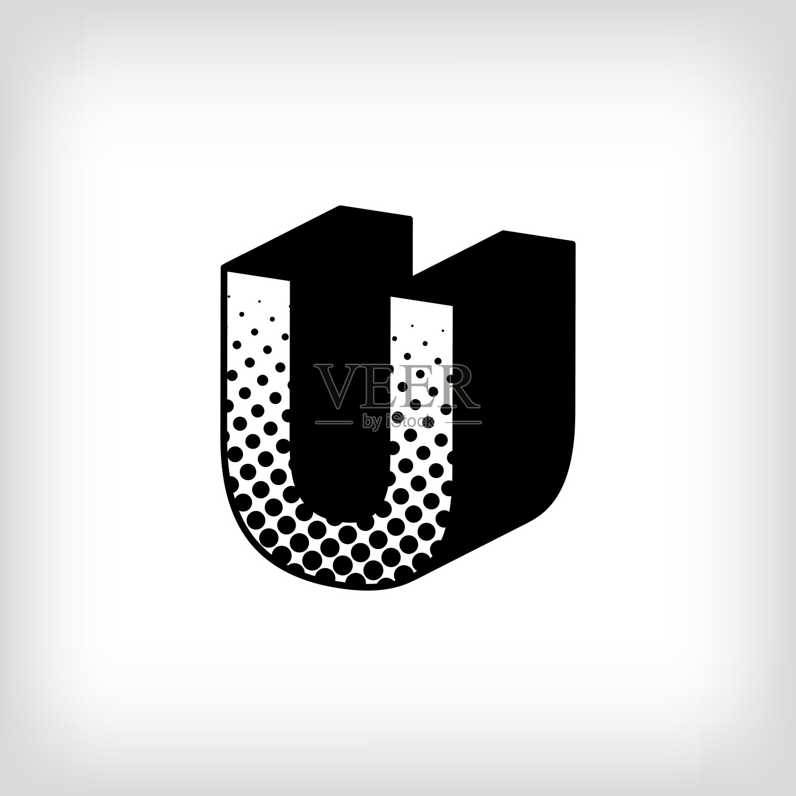 字母U与创意阴影，波普艺术点设计字母标志。插画图片素材