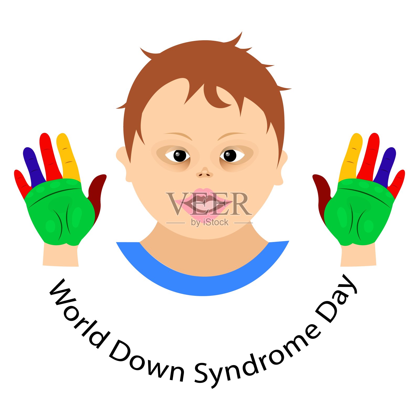 世界唐氏综合征日：男孩和彩色手掌插画图片素材