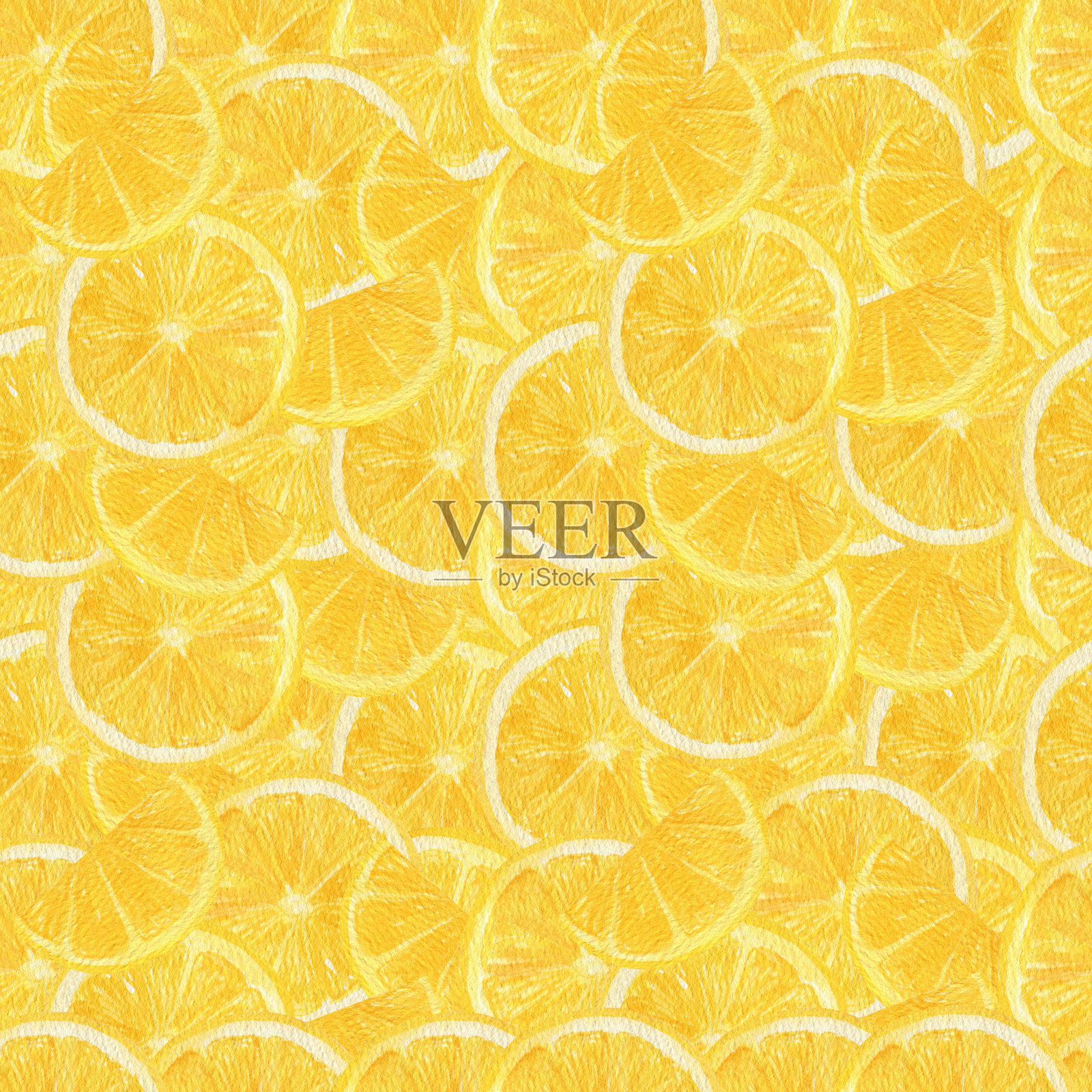 柠檬水果片。水彩无缝图案与明亮的黄色颜色插画图片素材