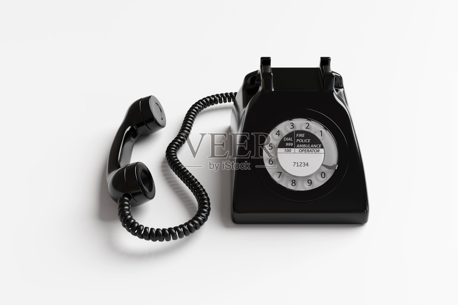 复古黑色旋转拨号有线座机与白色背景的听筒。说明电信和对话的概念照片摄影图片