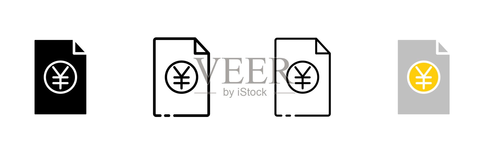 日元页面图标集。轮廓，线性和平面风格。矢量图标。插画图片素材