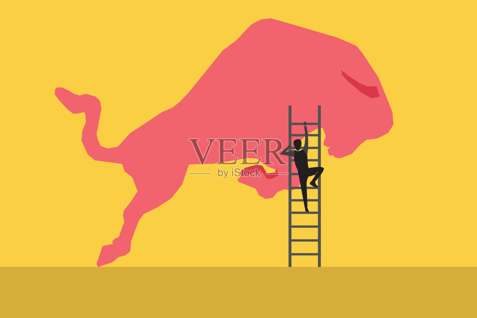 商人爬楼梯的顶部。股票市场价格在牛市中上涨。有抱负，有信心，有成功的观念插画图片素材