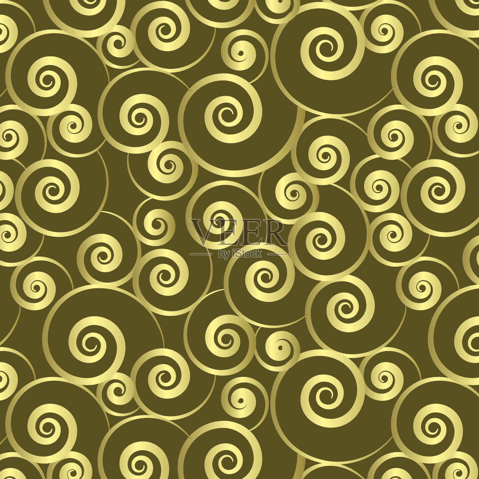 金色漩涡在棕色背景上的无缝图案插画图片素材