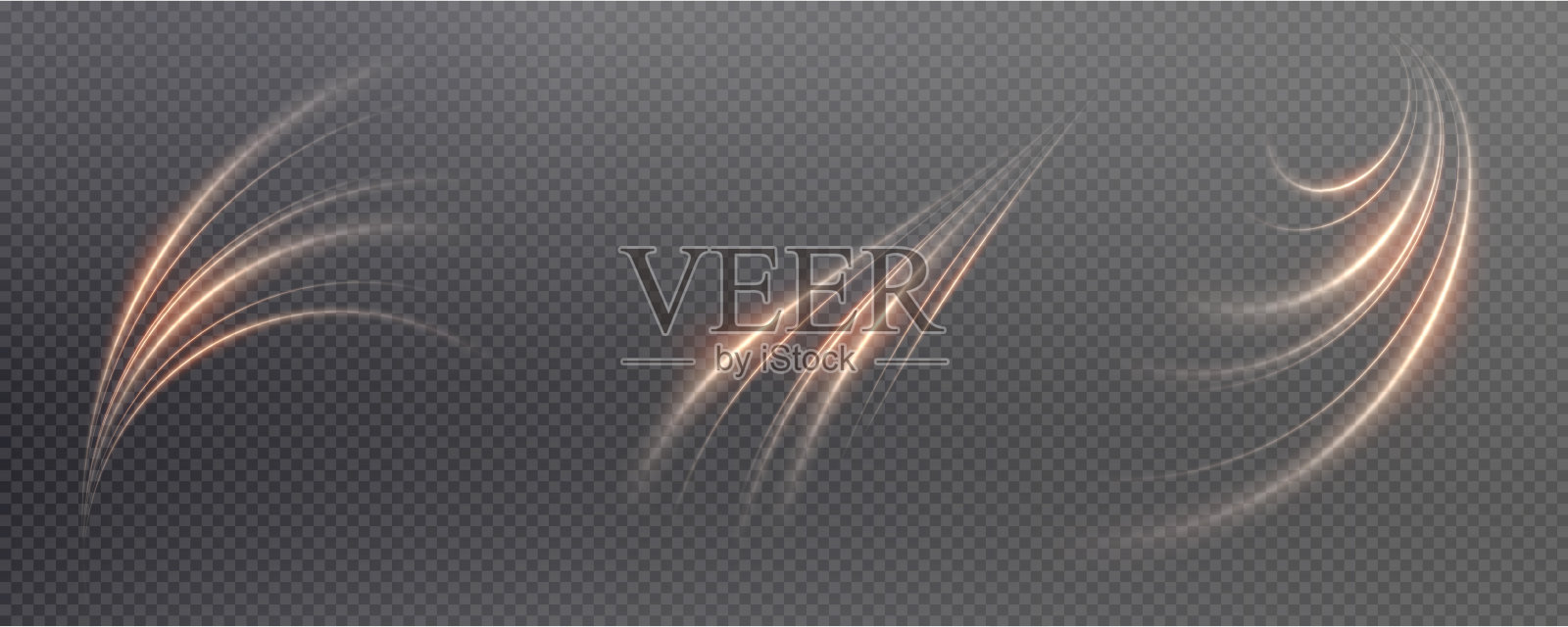 矢量背景与金色发光线。金光闪闪的速度线。发光效果。光迹波，火迹线和辉光曲线漩涡。插画图片素材
