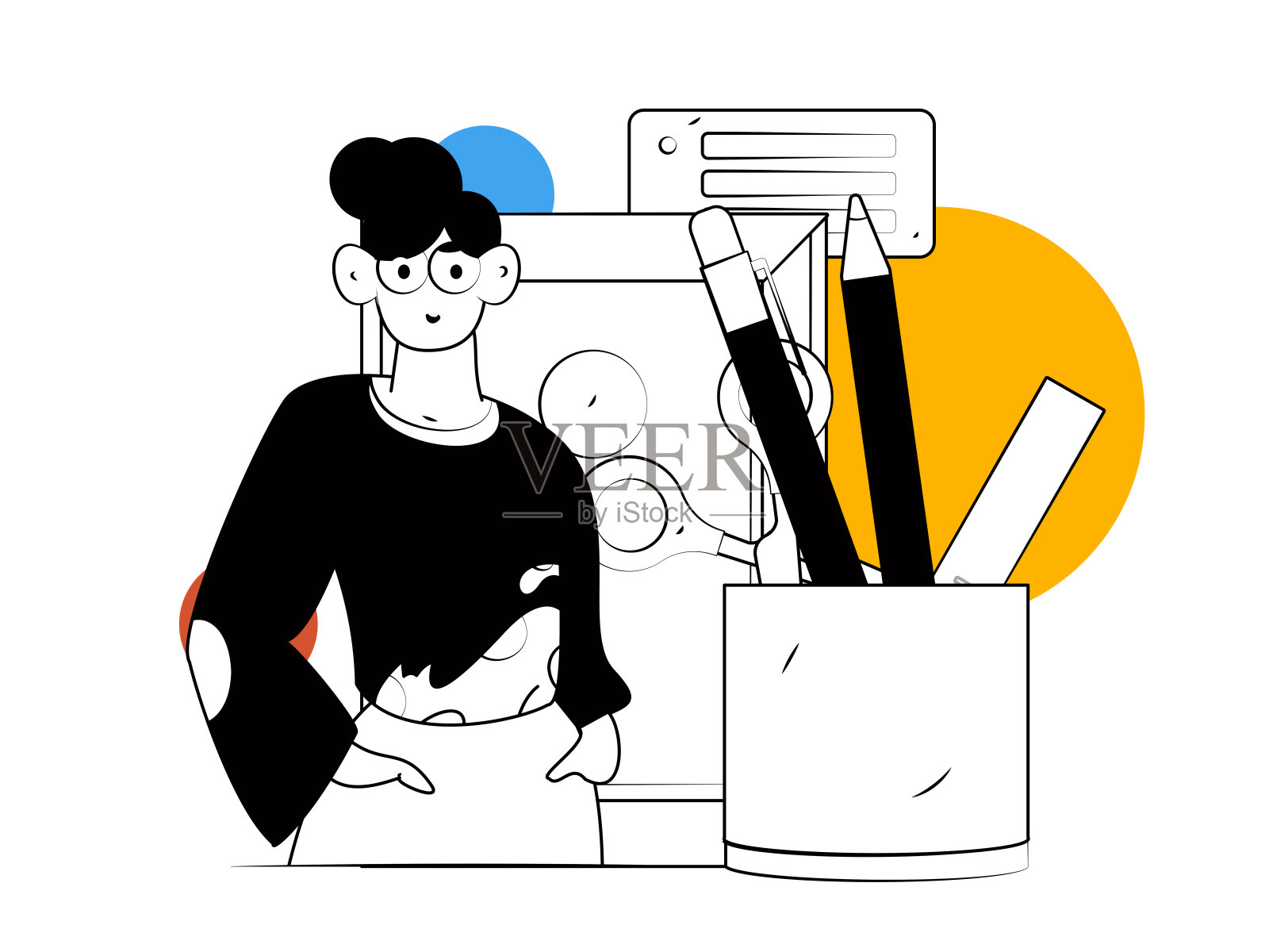 平面矢量插图的业务人员操作的工作场景插画图片素材