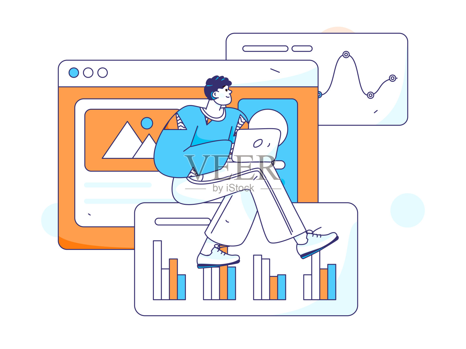 平面矢量插图的业务人员操作的工作场景插画图片素材