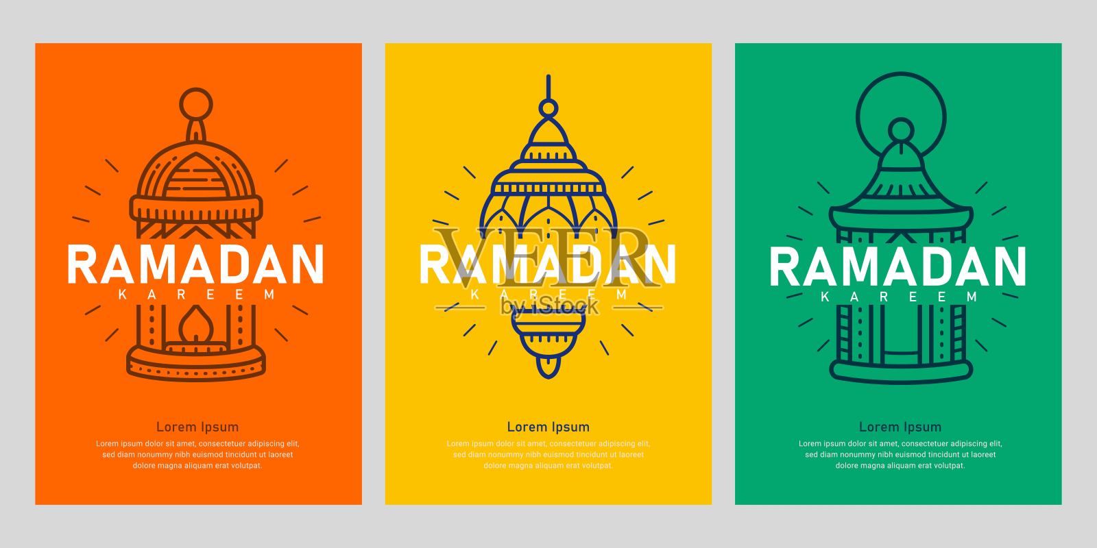 伊斯兰贺卡模板与斋月壁纸设计插画图片素材